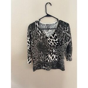 Designers Orig Leopard Print V Neck 3/4 Sleeve Acrylic Sweater Top Size S
A885